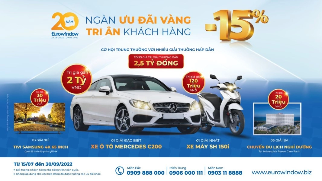 THỂ LỆ CHƯƠNG TRÌNH KHUYẾN MÃI: “NGÀN ƯU ĐÃI VÀNG – TRI ÂN KHÁCH HÀNG” NHÂN KỶ NIỆM 20 NĂM THÀNH LẬP EUROWINDOW